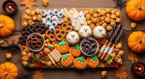 5 Halloween Dessert Boards (Charcuterie-Style Sweets You’ll Want to Try This Year) Meta Title: 5 Halloween Dessert Boards for 2025 — Scary Sweet Charcuterie Ideas Meta Description: Discover 5 creative Halloween dessert board ideas for 2025! Build spooky-sweet charcuterie platters with candy, cookies, fruit, and themed treats everyone will love. 👻 Introduction: The Sweetest Kind of Spooky If you thought charcuterie boards were just for cheese and meats, think again! This Halloween, it’s all about dessert boards — spooky, sweet, and downright irresistible. Think of them as candy charcuterie boards, but with a creative twist: cookies, chocolates, cupcakes, fruits, and even themed desserts styled to look both creepy and cute. Whether you’re hosting a Halloween party, a spooky movie night, or just want something fun to snack on, these Halloween dessert boards are guaranteed to steal the show. The best part? You don’t need to be a professional baker — just a little imagination (and maybe a sweet tooth). Let’s sink our teeth into 5 easy, show-stopping Halloween dessert board ideas for 2025! 🎃 1. The Classic Spooky Sweet Board This is your go-to Halloween charcuterie board if you want a mix of classic candies and festive treats — perfect for kids and adults alike. 🧁 What to Include: Candy corn (a Halloween must!) Chocolate-covered pretzels drizzled with orange and black icing Mini cupcakes with ghost or pumpkin toppers Assorted chocolates and truffles Popcorn balls or caramel popcorn Gummy worms, bats, and eyeballs 🍫 Tips for Styling: Use a dark wood or slate board for contrast. Add a few fake spiders or cobwebs for extra spookiness. Alternate colors (orange, black, white) for a bold, festive look. 💡 Pro Tip: Create height by placing mini cupcakes on a raised stand in the center. It instantly makes your board look more professional and dynamic. 🕷️ 2. Monster Mash Dessert Board This one’s pure Halloween fun — colorful, playful, and perfect for a family night or kids’ party. 🍬 What to Include: Monster-themed sugar cookies with googly eyes Mummy brownies wrapped in white chocolate Green “slime” pudding cups or jello Chocolate-dipped strawberries decorated like eyeballs Gummy teeth and vampire lips Brightly colored candies (lime green, purple, neon orange) 🍭 Styling Tips: Use fun-shaped bowls (like mini cauldrons or pumpkins). Add candy eyeballs everywhere — it gives that “monster” vibe instantly. Mix in a few fruit options (kiwi, grapes, or strawberries) for freshness. 💡 Pro Tip: For an interactive element, include a “decorate your own monster cookie” corner with icing and sprinkles! 🧙‍♀️ 3. Witches’ Cauldron Dessert Board This one’s a total vibe — moody, magical, and surprisingly elegant. It’s ideal for adult gatherings or Halloween-themed dinner parties. 🪄 What to Include: Dark chocolate truffles and dipped strawberries Black macarons (filled with purple or green cream) Chocolate “spell book” cookies Mini cauldrons filled with mousse or pudding Marshmallow “toadstools” and candy “broomsticks” Gold or silver candy beads for sparkle 🌙 Styling Tips: Serve on a black tray with purple and gold accents. Use dry ice under a cauldron centerpiece for a “smoking” effect. Drape a piece of lace or tulle over part of the table for texture. 💡 Pro Tip: Add a few flickering LED candles or fairy lights to give your witchy board that bewitching glow. 🕸️ 4. Haunted Chocolate & Cookie Board Calling all chocolate lovers! This board is all about indulgence — a rich mix of chocolate, cookies, and fudgey goodness. 🍪 What to Include: Assorted cookies: Oreos, chocolate chip, and double fudge Mini brownies or fudge bites Chocolate bark with candy eyeballs Dark chocolate bars, broken into chunks Dipped marshmallows or rice krispie treats Chocolate-covered strawberries, ghosts, and pumpkins 🍫 Styling Tips: Use small bowls for melted chocolate or caramel dip. Add pops of white (ghosts, meringue bones) to balance the dark tones. Dust cocoa powder or crushed Oreos for a “graveyard dirt” effect. 💡 Pro Tip: Serve with a pot of hot chocolate or mocha for dipping — total cozy vibes! 🩸 5. Creepy Candy Graveyard Board This one is all-out spooky — great for parties where you want the “wow” factor. ⚰️ What to Include: Crushed Oreo “dirt” as the base layer Gummy worms, bones, and skull candies Chocolate-covered pretzels shaped like tombstones Marshmallow ghosts or mummies Red “edible blood” drizzle made from corn syrup and food coloring Mini “grave” cupcakes with RIP toppers 🕯️ Styling Tips: Build your “graveyard” inside a shallow baking tray or serving platter. Add a few plastic skeleton hands popping out for drama. Use edible glitter or powdered sugar for that eerie, misty look. 💡 Pro Tip: Create name tags for each candy — it’s both fun and functional! 🍰 Bonus: How to Assemble the Perfect Halloween Dessert Board Even if you’re not a food stylist, these quick steps make your board look instantly Instagram-worthy: Start with your anchor items — like cupcakes or large bowls of candy. Add your mid-size treats — cookies, brownies, and chocolate clusters. Fill gaps with smaller candies — M&M’s, jelly beans, or gummies. Mix colors and textures — contrast dark and bright tones. Add decor last — fake spiders, candles, or cobwebs for effect. 🎯 Goal: Make it look abundant, not messy. Keep treats in clusters of 3 or 5 for a balanced layout. 🎉 Why Halloween Dessert Boards Are a Must in 2025 With social gatherings making a big comeback, themed dessert boards have become a party essential. They’re budget-friendly, customizable, and so easy to make. You can scale them up for a big bash or keep them small for a cozy movie night. And honestly — who doesn’t love a reason to pile candy on a board and call it art? 🙋‍♀️ FAQs: Halloween Dessert Boards 1. What should I serve with a Halloween dessert board? Serve with coffee, cider, hot chocolate, or themed drinks like “witch’s brew” punch. 2. How far in advance can I make my dessert board? You can prep most items 1 day ahead. Add anything that melts or softens (like frosting or chocolate) just before serving. 3. How do I keep the board from getting sticky or messy? Use parchment paper or cupcake liners under sticky candies or frosting-covered items. 4. Can I make a healthier Halloween dessert board? Yes! Include fruit skewers, dark chocolate, yogurt pretzels, and nuts for a lighter version. 5. What’s the best board to use? A wooden or slate board looks great, but you can also use a baking sheet or large tray — anything flat and sturdy works.