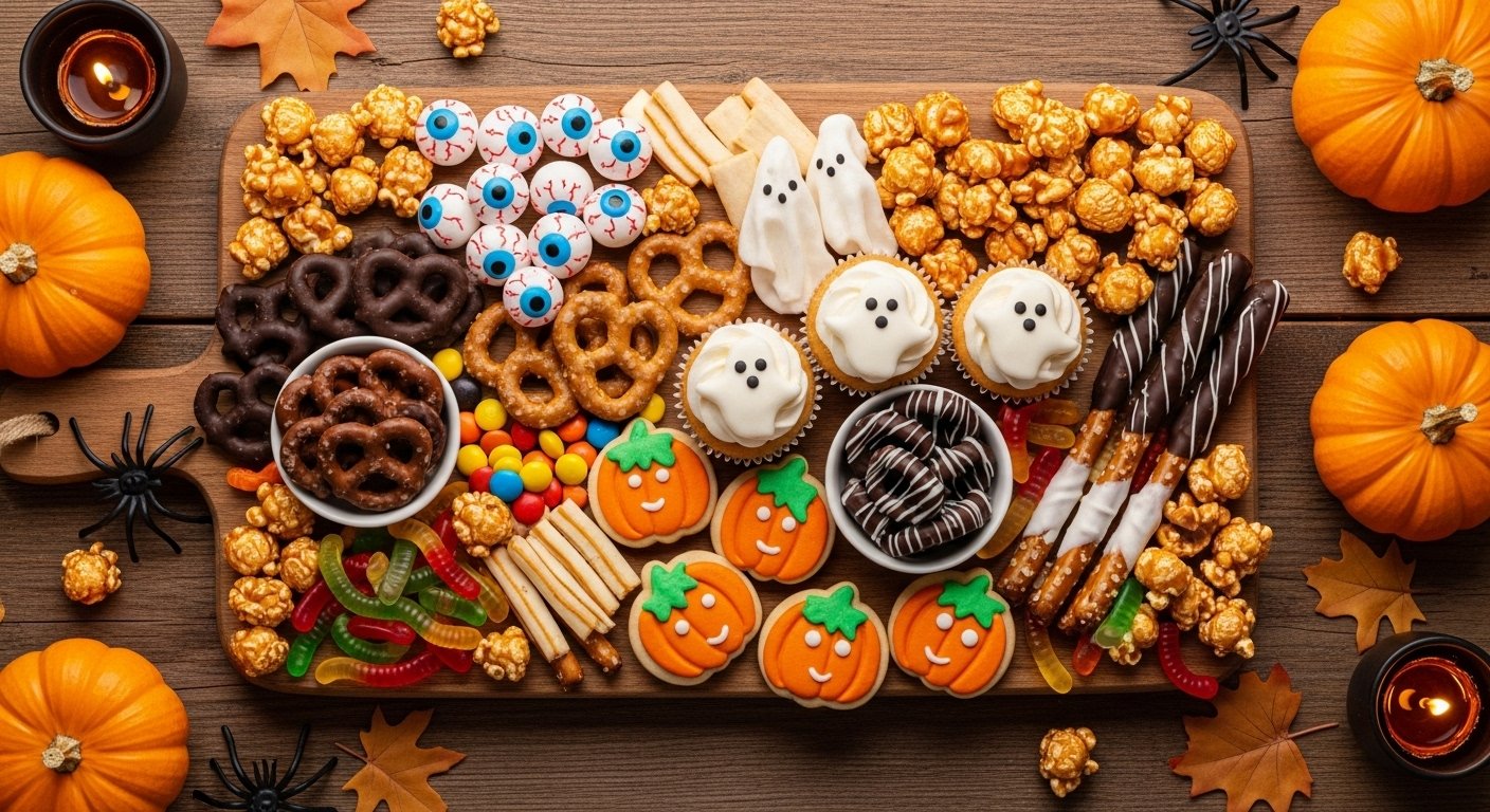 5 Halloween Dessert Boards (Charcuterie-Style Sweets You’ll Want to Try This Year) Meta Title: 5 Halloween Dessert Boards for 2025 — Scary Sweet Charcuterie Ideas Meta Description: Discover 5 creative Halloween dessert board ideas for 2025! Build spooky-sweet charcuterie platters with candy, cookies, fruit, and themed treats everyone will love. 👻 Introduction: The Sweetest Kind of Spooky If you thought charcuterie boards were just for cheese and meats, think again! This Halloween, it’s all about dessert boards — spooky, sweet, and downright irresistible. Think of them as candy charcuterie boards, but with a creative twist: cookies, chocolates, cupcakes, fruits, and even themed desserts styled to look both creepy and cute. Whether you’re hosting a Halloween party, a spooky movie night, or just want something fun to snack on, these Halloween dessert boards are guaranteed to steal the show. The best part? You don’t need to be a professional baker — just a little imagination (and maybe a sweet tooth). Let’s sink our teeth into 5 easy, show-stopping Halloween dessert board ideas for 2025! 🎃 1. The Classic Spooky Sweet Board This is your go-to Halloween charcuterie board if you want a mix of classic candies and festive treats — perfect for kids and adults alike. 🧁 What to Include: Candy corn (a Halloween must!) Chocolate-covered pretzels drizzled with orange and black icing Mini cupcakes with ghost or pumpkin toppers Assorted chocolates and truffles Popcorn balls or caramel popcorn Gummy worms, bats, and eyeballs 🍫 Tips for Styling: Use a dark wood or slate board for contrast. Add a few fake spiders or cobwebs for extra spookiness. Alternate colors (orange, black, white) for a bold, festive look. 💡 Pro Tip: Create height by placing mini cupcakes on a raised stand in the center. It instantly makes your board look more professional and dynamic. 🕷️ 2. Monster Mash Dessert Board This one’s pure Halloween fun — colorful, playful, and perfect for a family night or kids’ party. 🍬 What to Include: Monster-themed sugar cookies with googly eyes Mummy brownies wrapped in white chocolate Green “slime” pudding cups or jello Chocolate-dipped strawberries decorated like eyeballs Gummy teeth and vampire lips Brightly colored candies (lime green, purple, neon orange) 🍭 Styling Tips: Use fun-shaped bowls (like mini cauldrons or pumpkins). Add candy eyeballs everywhere — it gives that “monster” vibe instantly. Mix in a few fruit options (kiwi, grapes, or strawberries) for freshness. 💡 Pro Tip: For an interactive element, include a “decorate your own monster cookie” corner with icing and sprinkles! 🧙‍♀️ 3. Witches’ Cauldron Dessert Board This one’s a total vibe — moody, magical, and surprisingly elegant. It’s ideal for adult gatherings or Halloween-themed dinner parties. 🪄 What to Include: Dark chocolate truffles and dipped strawberries Black macarons (filled with purple or green cream) Chocolate “spell book” cookies Mini cauldrons filled with mousse or pudding Marshmallow “toadstools” and candy “broomsticks” Gold or silver candy beads for sparkle 🌙 Styling Tips: Serve on a black tray with purple and gold accents. Use dry ice under a cauldron centerpiece for a “smoking” effect. Drape a piece of lace or tulle over part of the table for texture. 💡 Pro Tip: Add a few flickering LED candles or fairy lights to give your witchy board that bewitching glow. 🕸️ 4. Haunted Chocolate & Cookie Board Calling all chocolate lovers! This board is all about indulgence — a rich mix of chocolate, cookies, and fudgey goodness. 🍪 What to Include: Assorted cookies: Oreos, chocolate chip, and double fudge Mini brownies or fudge bites Chocolate bark with candy eyeballs Dark chocolate bars, broken into chunks Dipped marshmallows or rice krispie treats Chocolate-covered strawberries, ghosts, and pumpkins 🍫 Styling Tips: Use small bowls for melted chocolate or caramel dip. Add pops of white (ghosts, meringue bones) to balance the dark tones. Dust cocoa powder or crushed Oreos for a “graveyard dirt” effect. 💡 Pro Tip: Serve with a pot of hot chocolate or mocha for dipping — total cozy vibes! 🩸 5. Creepy Candy Graveyard Board This one is all-out spooky — great for parties where you want the “wow” factor. ⚰️ What to Include: Crushed Oreo “dirt” as the base layer Gummy worms, bones, and skull candies Chocolate-covered pretzels shaped like tombstones Marshmallow ghosts or mummies Red “edible blood” drizzle made from corn syrup and food coloring Mini “grave” cupcakes with RIP toppers 🕯️ Styling Tips: Build your “graveyard” inside a shallow baking tray or serving platter. Add a few plastic skeleton hands popping out for drama. Use edible glitter or powdered sugar for that eerie, misty look. 💡 Pro Tip: Create name tags for each candy — it’s both fun and functional! 🍰 Bonus: How to Assemble the Perfect Halloween Dessert Board Even if you’re not a food stylist, these quick steps make your board look instantly Instagram-worthy: Start with your anchor items — like cupcakes or large bowls of candy. Add your mid-size treats — cookies, brownies, and chocolate clusters. Fill gaps with smaller candies — M&M’s, jelly beans, or gummies. Mix colors and textures — contrast dark and bright tones. Add decor last — fake spiders, candles, or cobwebs for effect. 🎯 Goal: Make it look abundant, not messy. Keep treats in clusters of 3 or 5 for a balanced layout. 🎉 Why Halloween Dessert Boards Are a Must in 2025 With social gatherings making a big comeback, themed dessert boards have become a party essential. They’re budget-friendly, customizable, and so easy to make. You can scale them up for a big bash or keep them small for a cozy movie night. And honestly — who doesn’t love a reason to pile candy on a board and call it art? 🙋‍♀️ FAQs: Halloween Dessert Boards 1. What should I serve with a Halloween dessert board? Serve with coffee, cider, hot chocolate, or themed drinks like “witch’s brew” punch. 2. How far in advance can I make my dessert board? You can prep most items 1 day ahead. Add anything that melts or softens (like frosting or chocolate) just before serving. 3. How do I keep the board from getting sticky or messy? Use parchment paper or cupcake liners under sticky candies or frosting-covered items. 4. Can I make a healthier Halloween dessert board? Yes! Include fruit skewers, dark chocolate, yogurt pretzels, and nuts for a lighter version. 5. What’s the best board to use? A wooden or slate board looks great, but you can also use a baking sheet or large tray — anything flat and sturdy works.